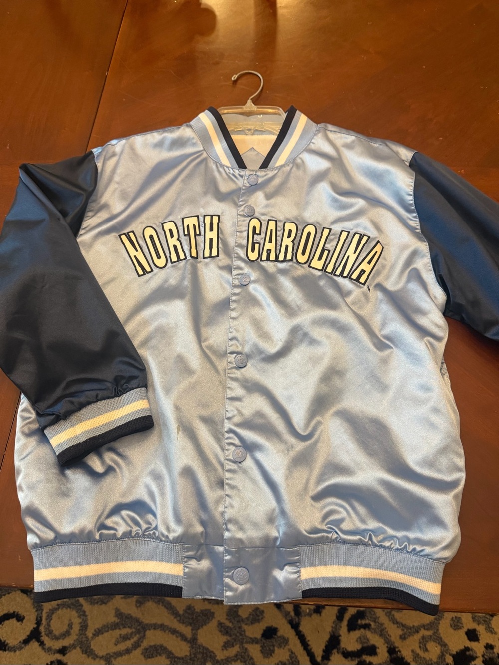 North Carolina Satin Varsity Jacket - Light Blue & Navy - Kids